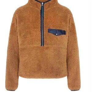 Anine Bing Tan Sierra Sherpa Jacket with Navy Trim - Size Large